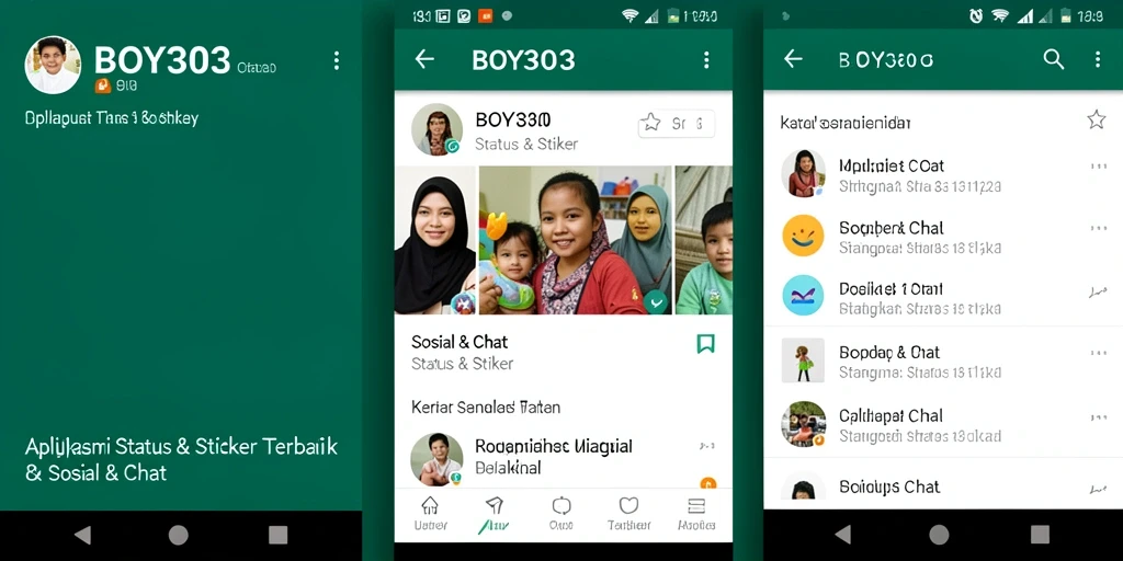 Antarmuka aplikasi BOY303 yang menampilkan koleksi stiker menarik.