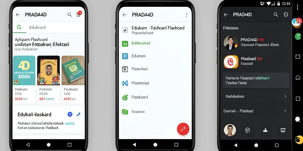 Antarmuka menarik dari aplikasi PRADA4D untuk Flashcard.